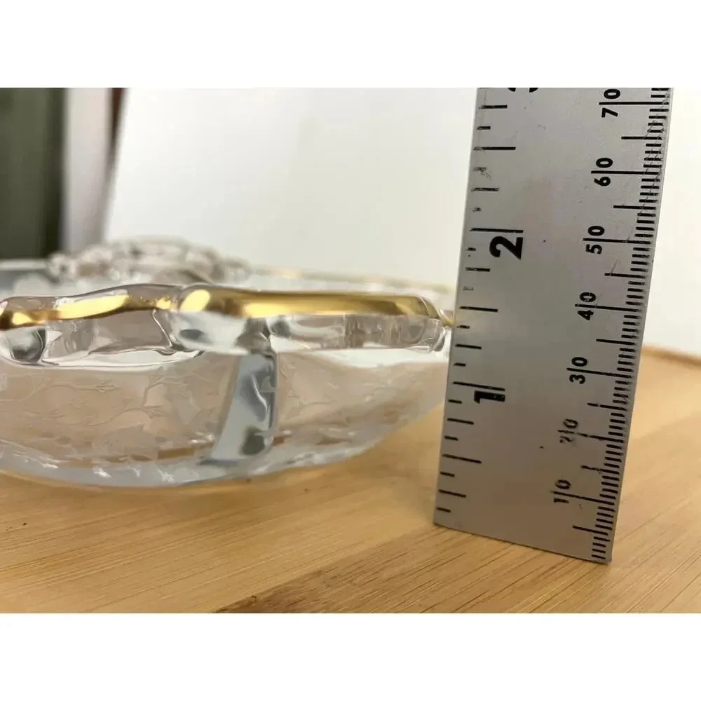 VTG Cambridge‎ Divided Handled Relish Glass Dish Wildflower Clear Gold Trim